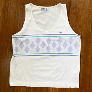 Vintage 90s FILA Womens White Cotton‎ Athletic Tank Top // Size 12 Large